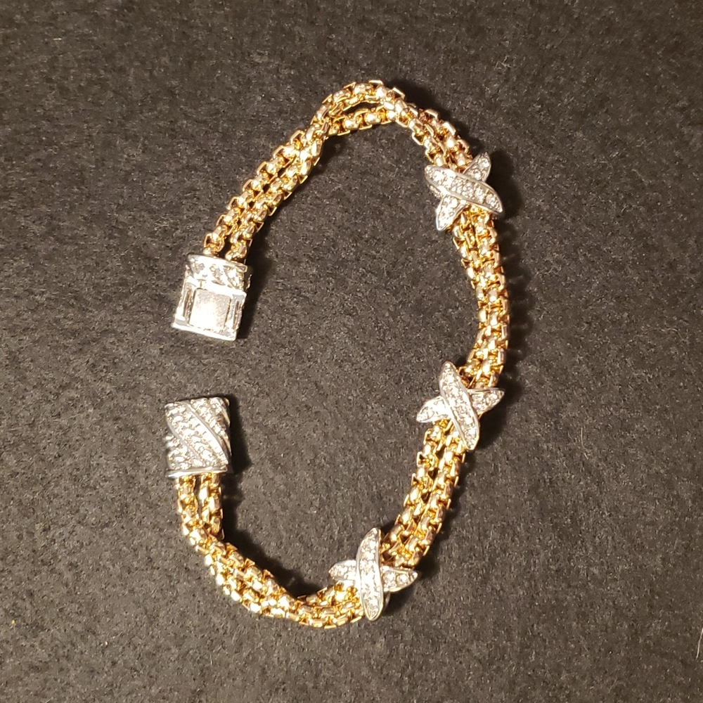 Gold and Silver Tone Bracelet with Crystals